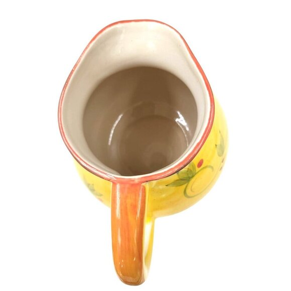 Ceramic Tuscan Style Water Pitcher Yellow Green Red Berries 6 inch with 4 inch o - Picture 5 of 11